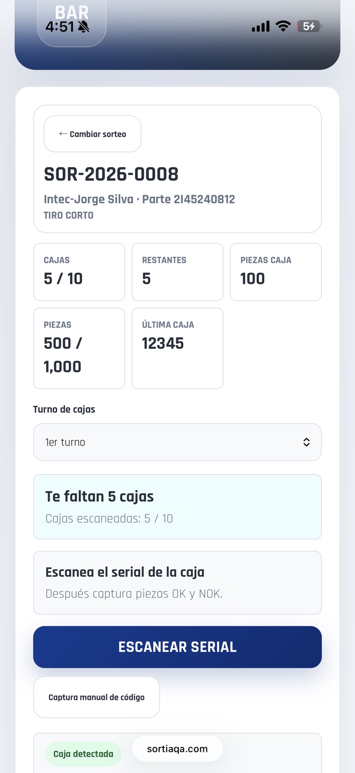 Resumen de cajas y piezas escaneadas